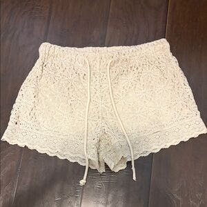 Cream Lace Crochet Shorts